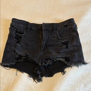 American Eagle Outfitters Black Jean Shorts Distressed High-Waisted